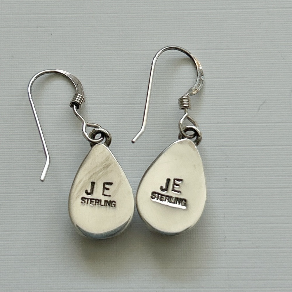 Signed Southwestern Opal Inlay Sterling Silver Teardrop Earrings - Picture 10 of 10